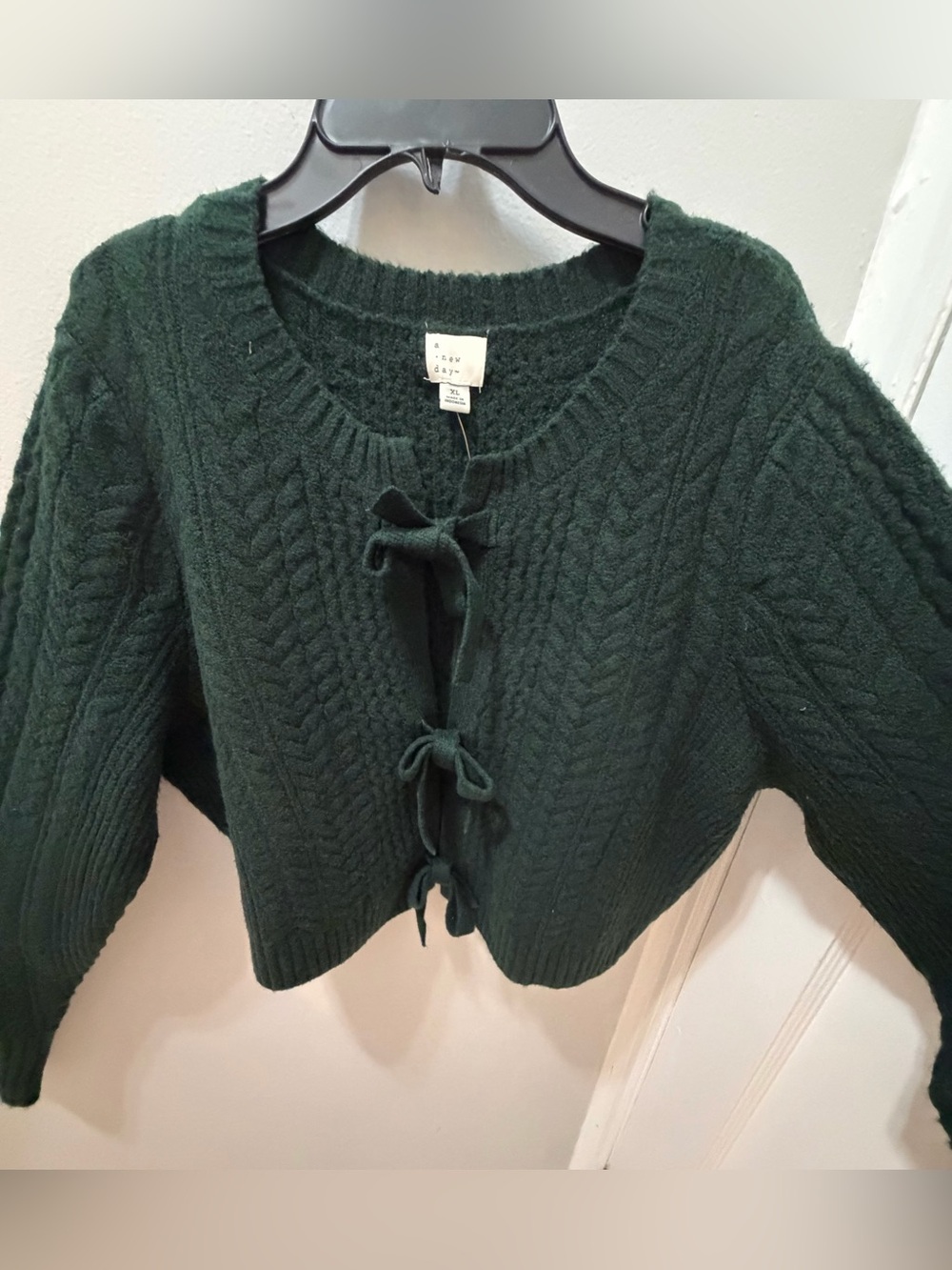 NWT a new day Dark Green Cable-Knit Tie-Front Crop Cardigan